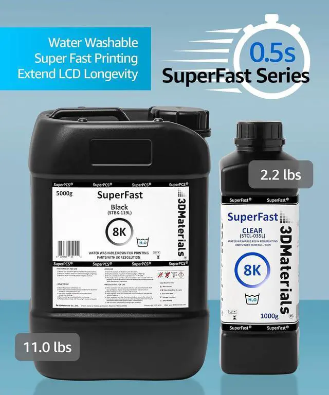 Alt view image 5 of 7 - SuperFast 8K 3D Printer Resin Water Washable, 50um Print in 0.5 sec, Made in Korea by 3DMaterials (1000g, White)