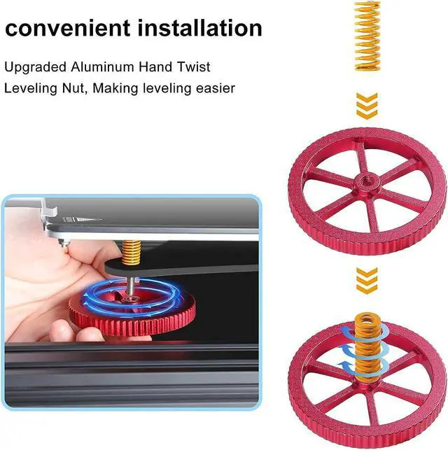 Alt view image 6 of 7 - 4PCS Upgraded Aluminum Hand Twist Leveling Nut with Hot Bed Die Springs and Screws for Ender 3/3 Pro/3 V2,Ender 5/5 Plus/Pro,CR-10,CR10S/10S Pro,CR 20 3D Printer Parts