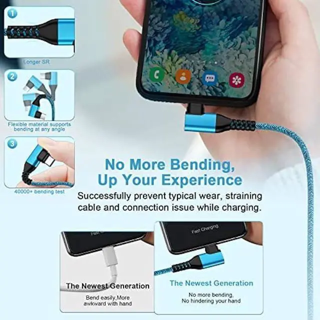 Alt view image 5 of 7 - Android Phone Power Cord Samsung Charger Cable USB Type C to C 60W 3 Pack 6ft 90 Degree Fast Charging for Samsung Galaxy A54 A14 5G A13 A24 A23 S23 S22 A34 S21 FE A53 A03s Z Fold 4 Flip 4 S20 S10 S9
