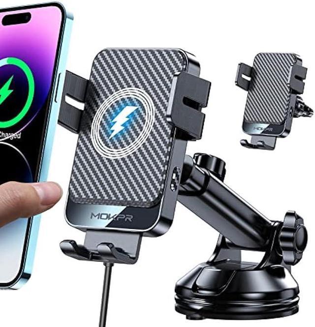 Wireless Car Charger, MOKPR 15W Fast Charging Auto-Clamping Car Mount  Universal Hands-Free Car Charger Mount for Dash Windshield Air Vent  Compatible with iPhone 15/14/13/12, Samsung S23/S22/S21,etc 