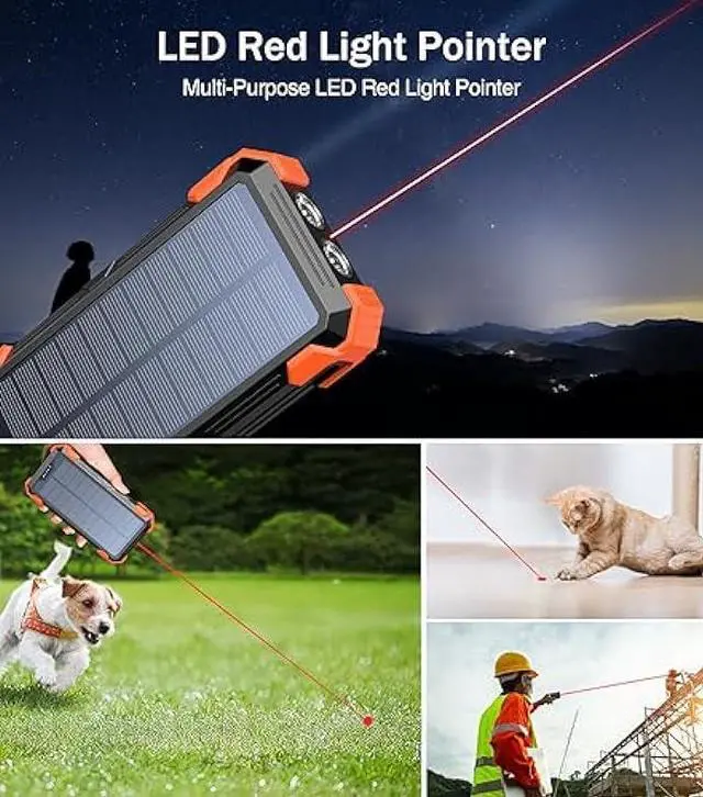 Alt view image 5 of 6 - GOODaaa Power Bank Solar Charger 42800mAh Built in 4 Cables and Thermometer 15W Fast Charging Power Bank Five Outputs Three Inputs Solar Charger Power Bank, SOS/Strobe/Strong Flashlights, Carabiner