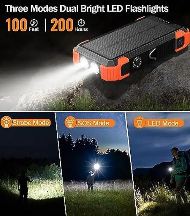 Alt view image 6 of 6 - GOODaaa Power Bank Solar Charger 42800mAh Built in 4 Cables and Thermometer 15W Fast Charging Power Bank Five Outputs Three Inputs Solar Charger Power Bank, SOS/Strobe/Strong Flashlights, Carabiner