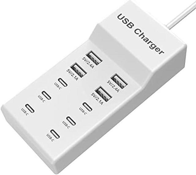 USB C Charger,10 Ports USB Charger Station with 6 Ports USB-C Charger,  Desktop 50W Multi Port USB Charger Compatible with iPhone 14/13/12/11/ Samsung S23/S22/S21/Tablet/Watch/Headphones 