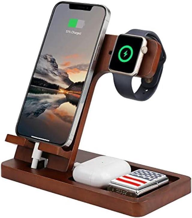 3 in 1 Charging Station Wood Charger Stand for iPhone iPad