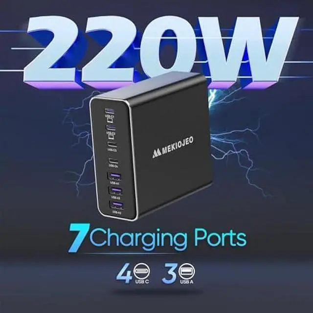 Alt view image 2 of 6 - Aluminum Alloy USB C Charger 220W 7 Port Fast Charging Station,65W USB C Laptop GaN Charger Compatible with MacBook Pro/Air (Black)