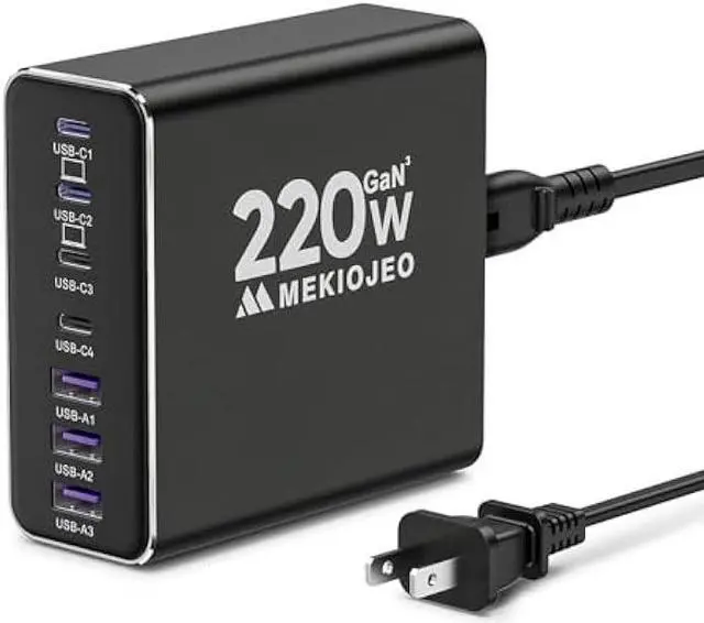 Main image of Aluminum Alloy USB C Charger 220W 7 Port Fast Charging Station,65W USB C Laptop GaN Charger Compatible with MacBook Pro/Air (Black)