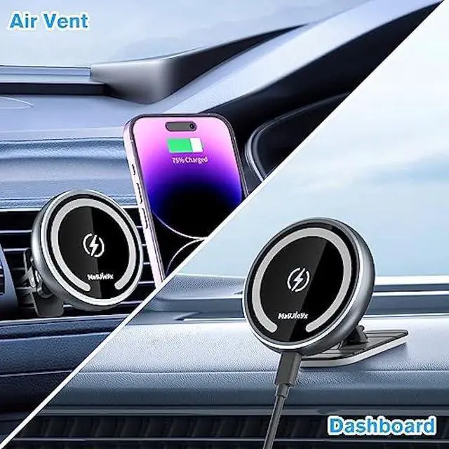 Alt view image 2 of 5 - for Magsafe Car Mount Wireless Charger Magnetic Fast Charging Compatible with iPhone 16,15,14,13,12,Pro Max,Mini,Magsafe Case, Air Vent and Stick On Dashboard Car Phone Holder