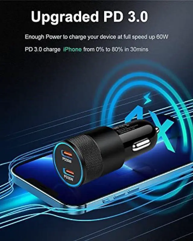 Alt view image 3 of 7 - USB C Car Charger, 60W Cigarette Lighter Flush Adapter, Type C Fast Charging Car Plug Block for iPhone 15 14 13 Pro Max, Samsung Galaxy S21 Ultra, Pixel 7 6 Pro,3A Xl, LG Stylo, Automobile USB PD Port