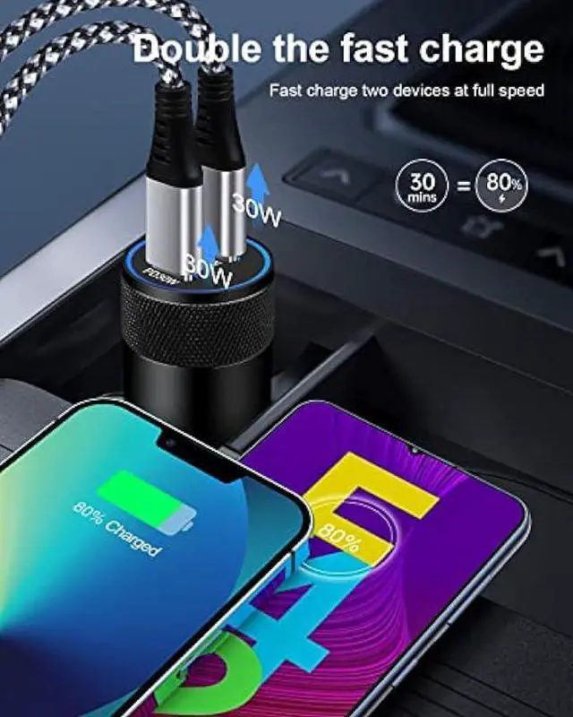 Alt view image 5 of 7 - USB C Car Charger, 60W Cigarette Lighter Flush Adapter, Type C Fast Charging Car Plug Block for iPhone 15 14 13 Pro Max, Samsung Galaxy S21 Ultra, Pixel 7 6 Pro,3A Xl, LG Stylo, Automobile USB PD Port