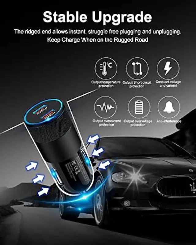 Alt view image 6 of 7 - USB C Car Charger, 60W Cigarette Lighter Flush Adapter, Type C Fast Charging Car Plug Block for iPhone 15 14 13 Pro Max, Samsung Galaxy S21 Ultra, Pixel 7 6 Pro,3A Xl, LG Stylo, Automobile USB PD Port