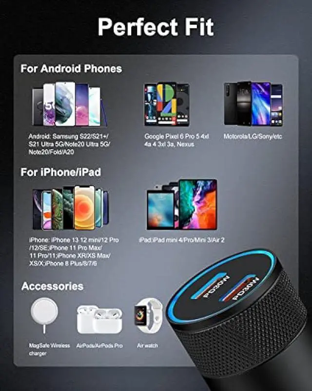 Alt view image 7 of 7 - USB C Car Charger, 60W Cigarette Lighter Flush Adapter, Type C Fast Charging Car Plug Block for iPhone 15 14 13 Pro Max, Samsung Galaxy S21 Ultra, Pixel 7 6 Pro,3A Xl, LG Stylo, Automobile USB PD Port
