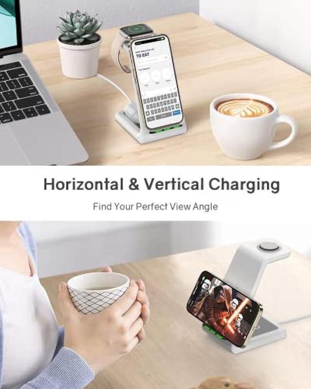 Alt view image 3 of 6 - Wireless Charging Station for Apple - 3 in 1 Wireless Charger Stand Dock Watch and Phone Charger Station for Apple Watch 8/7/SE/6/5/4/3/2, iPhone 15 14 13 12 Pro Max SE XS X, Samsung, AirPods Pro/3/2