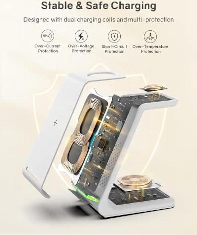 Alt view image 4 of 6 - Wireless Charging Station for Apple - 3 in 1 Wireless Charger Stand Dock Watch and Phone Charger Station for Apple Watch 8/7/SE/6/5/4/3/2, iPhone 15 14 13 12 Pro Max SE XS X, Samsung, AirPods Pro/3/2
