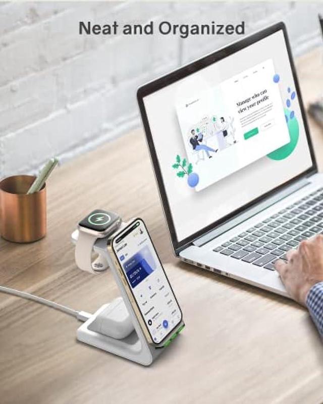 Alt view image 5 of 6 - Wireless Charging Station for Apple - 3 in 1 Wireless Charger Stand Dock Watch and Phone Charger Station for Apple Watch 8/7/SE/6/5/4/3/2, iPhone 15 14 13 12 Pro Max SE XS X, Samsung, AirPods Pro/3/2