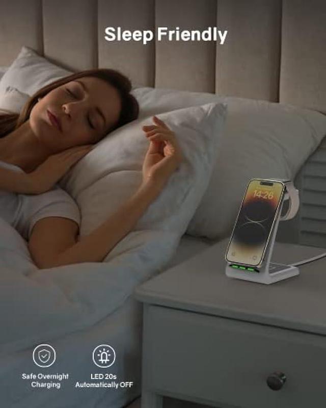 Alt view image 6 of 6 - Wireless Charging Station for Apple - 3 in 1 Wireless Charger Stand Dock Watch and Phone Charger Station for Apple Watch 8/7/SE/6/5/4/3/2, iPhone 15 14 13 12 Pro Max SE XS X, Samsung, AirPods Pro/3/2