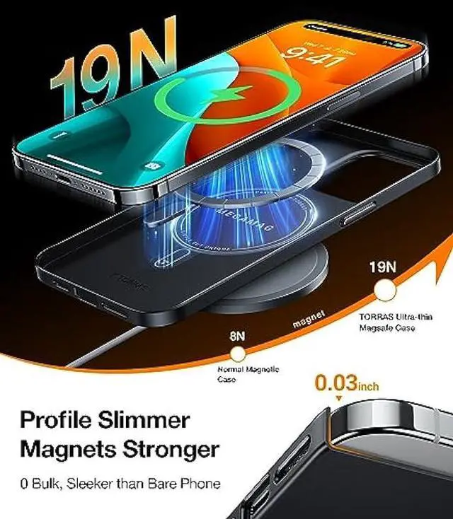 Alt view image 3 of 6 - TORRAS Magnetic Slim Fit Designed for iPhone 15 Pro Case 2023, [Compatible with MagSafe] [Ultra Thin] Protective Matte Hard PC Cover Anti-Scratch Phone Case for iPhone 15 Pro, Black Titanium