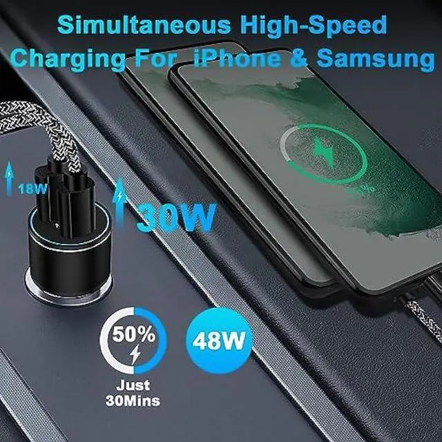 Alt view image 2 of 7 - 48W USB C Car Charger, All Metal 12V USB Outlet PD & QC 3.0 Fast Charge iPhone Car Charger Adapter Type C Flush Fit Car Plug for iPhone 14 13 12 11 Pro Max SE XR X,Samsung S23 S22 S21 S20 S10 A14 A54