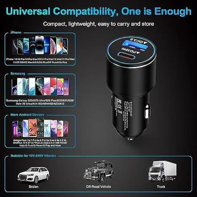 Alt view image 7 of 7 - 48W USB C Car Charger, All Metal 12V USB Outlet PD & QC 3.0 Fast Charge iPhone Car Charger Adapter Type C Flush Fit Car Plug for iPhone 14 13 12 11 Pro Max SE XR X,Samsung S23 S22 S21 S20 S10 A14 A54