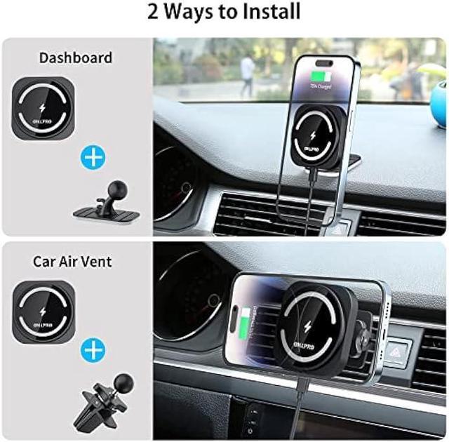 Alt view image 2 of 6 - OHLPRO Magnetic Wireless Car Charger for Magsafe Car Mount iPhone 15/14/13/12 Pro Max Mini,15W Fast Charging Phone Holder Car Air Vent Mount with Stick on Dashboard