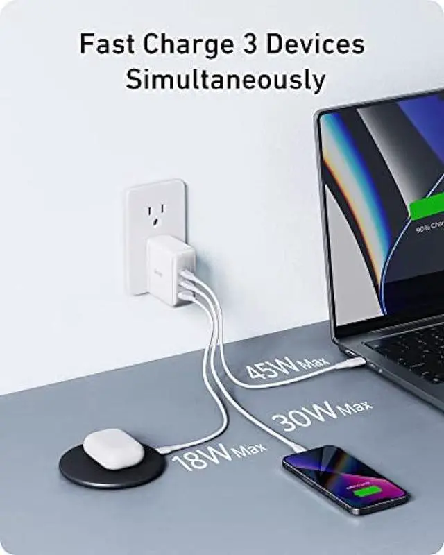 Alt view image 6 of 6 - 100W USB C Charger, Anker 736 Charger ( Nano II), 3-Port Fast Compact GaN Charger for MacBook Pro, MacBook Air, Google Pixelbook, ThinkPad, Dell XPS, iPad Pro, iPhone 14/Pro, Galaxy S22/S20, and More