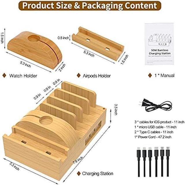 All-in-One Multi Charging Station and Organize - Eco-Friendly Bamboo