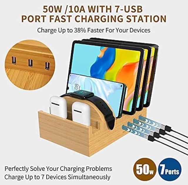 All-in-One Multi Charging Station and Organize - Eco-Friendly Bamboo