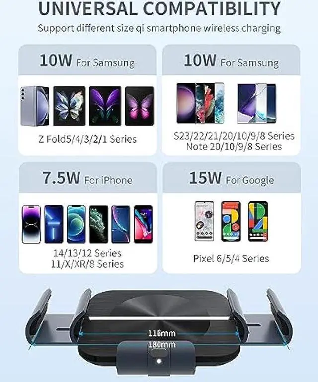 Alt view image 5 of 6 - MAKAQI Wireless Car Charger for Z Fold 5/4/3/2, Dual Coil Cup Holder Phone Mount, Wireless Car Charger for Tesla, Auto Clamping Fast Charging for iPhone14/13/12/11/X/8