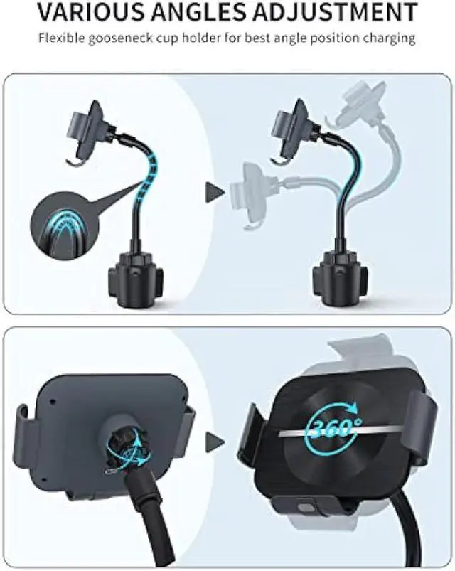 Alt view image 6 of 6 - MAKAQI Wireless Car Charger for Z Fold 5/4/3/2, Dual Coil Cup Holder Phone Mount, Wireless Car Charger for Tesla, Auto Clamping Fast Charging for iPhone14/13/12/11/X/8