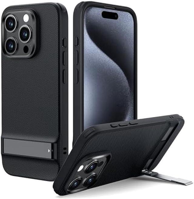 ESR for iPhone 15 Pro Case, Metal Kickstand Case, 3 Stand Modes,  Military-Grade Drop Protection, Supports Wireless Charging, Slim Back Cover  with Patented Kickstand, Boost Series, Black 