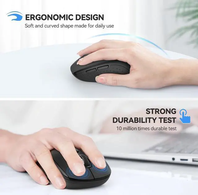 Alt view image 4 of 7 - TECKNET Wireless Mouse, Bluetooth Mouse for Laptop 2-in-1(BT 5.0/3.0+2.4Ghz) Computer Mouse, Portable Ergonomic PC Mouse Wireless with USB Receiver, Compatible with MacBook Pro Air Chromebook
