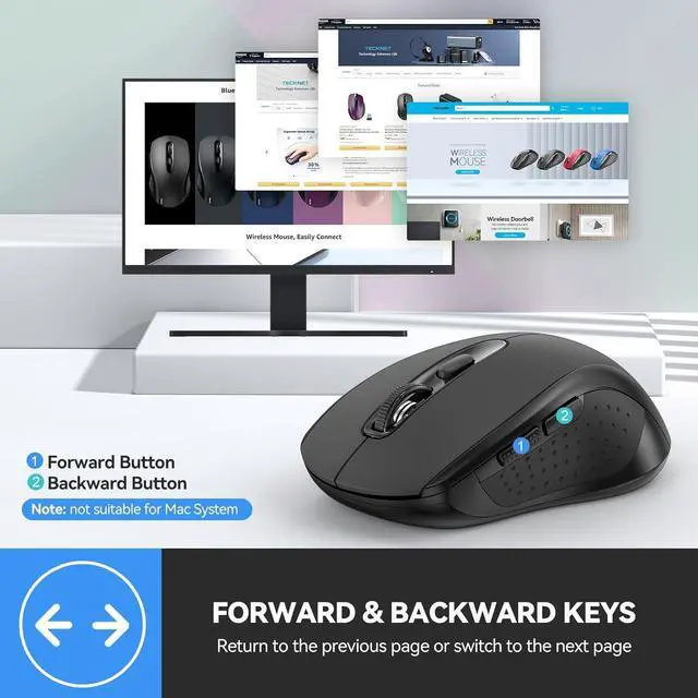 Alt view image 7 of 7 - TECKNET Wireless Mouse, Bluetooth Mouse for Laptop 2-in-1(BT 5.0/3.0+2.4Ghz) Computer Mouse, Portable Ergonomic PC Mouse Wireless with USB Receiver, Compatible with MacBook Pro Air Chromebook