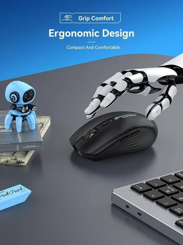 Alt view image 2 of 7 - Bluetooth Wireless Mouse - (BT1/BT2+USB) Tri-Mode High Performance, Rechargeable, Quiet Click, Multi-Device Compatibility for Laptop, Computer, MacBook, Tablet, PC (Black)