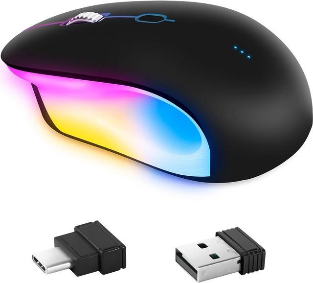 Wireless Gaming Mouse, Rechargeable Wireless Computer Mouse, 7-Color LED  Light, Ergonomic Mouse with 6 Silent Click Buttons, 3 Adjustable 2400 DPI