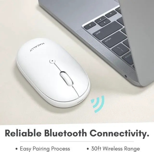 Alt view image 2 of 7 - Macally Wireless Bluetooth Mouse - Strong Connection - Quiet, Comfortable, Rechargeable Mouse for MacBook Air/Pro, Mac, iMac, Apple iPad - Wireless Mouse for Laptop, Windows PC Desktop
