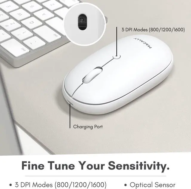 Alt view image 6 of 7 - Macally Wireless Bluetooth Mouse - Strong Connection - Quiet, Comfortable, Rechargeable Mouse for MacBook Air/Pro, Mac, iMac, Apple iPad - Wireless Mouse for Laptop, Windows PC Desktop