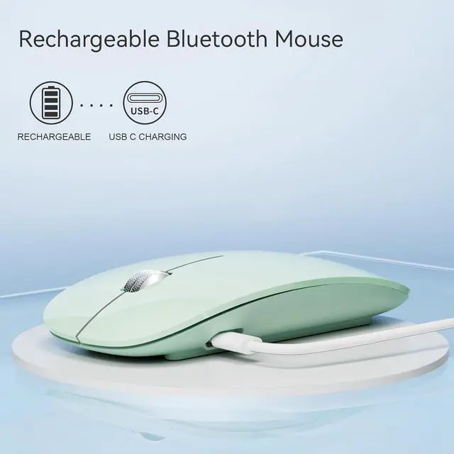 Alt view image 4 of 6 - TENMOS M18 Bluetooth Mouse, USB C Rechargeable Wireless Mouse, Triple Mode (Dual Bluetooth+USB) Computer Silent Mice Portable with USB Receiver and Type C Adapter for Laptop/MacBook/iPad/PC - Green