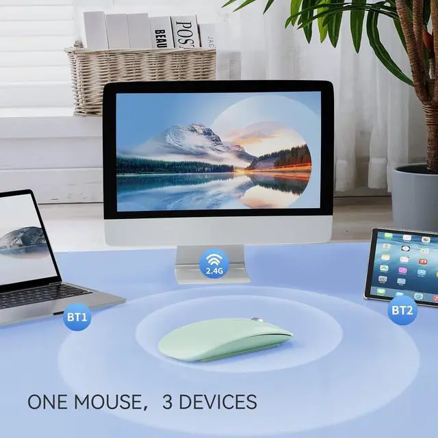 Alt view image 3 of 6 - TENMOS M18 Bluetooth Mouse, USB C Rechargeable Wireless Mouse, Triple Mode (Dual Bluetooth+USB) Computer Silent Mice Portable with USB Receiver and Type C Adapter for Laptop/MacBook/iPad/PC - Green