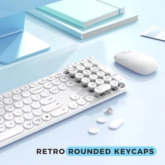 Alt view image 4 of 7 - seenda Wireless Keyboard and Mouse, USB & Type C Keyboard Mouse Combo, Full Size White Wireless Keyboard Compatible for Win 7/8/10, MacBook Pro/Air, Laptop, PC - White