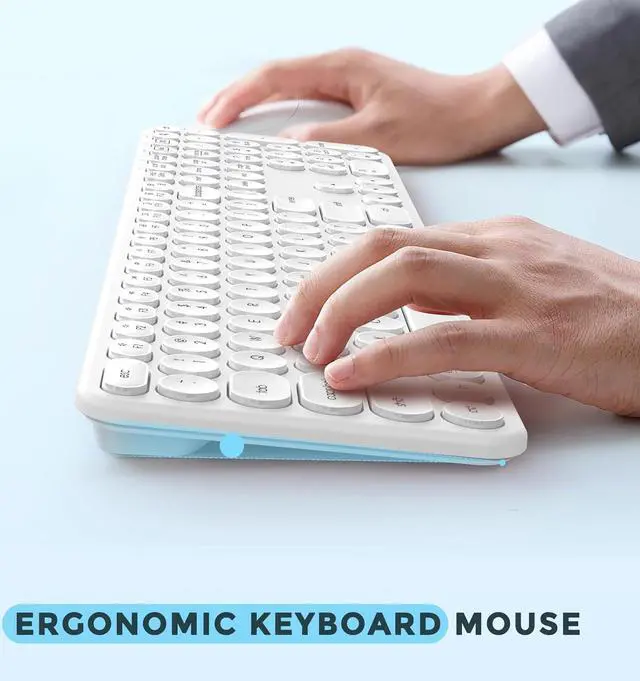 Alt view image 5 of 7 - seenda Wireless Keyboard and Mouse, USB & Type C Keyboard Mouse Combo, Full Size White Wireless Keyboard Compatible for Win 7/8/10, MacBook Pro/Air, Laptop, PC - White