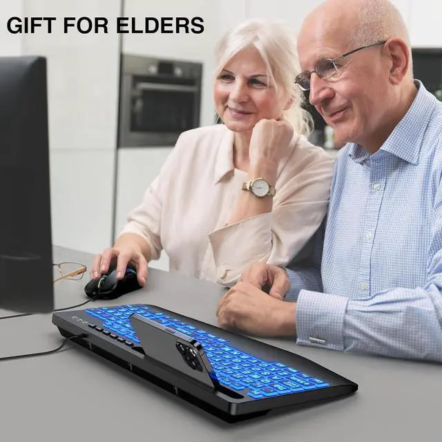 Alt view image 7 of 7 - Wired Keyboard Mouse Combo - Large Print Backlit, Ergonomic Wrist Rest, 6 DPI RGB for PC/Windows - Ideal for Seniors, Students, Office and Home SABLUTE