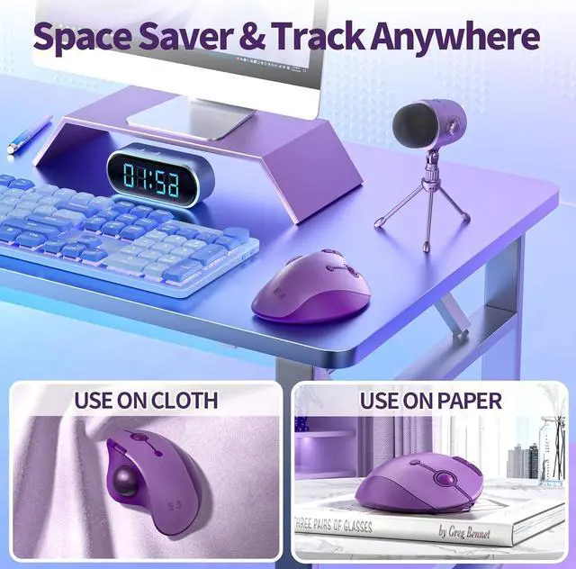 Alt view image 4 of 7 - Seenda Wireless Trackball Mouse, Ergonomic Bluetooth Rollerball - Multi-Device Thumb Control, Compatible for Mac, Android, Windows - Purple