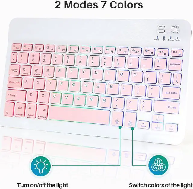 Alt view image 5 of 7 - Bluetooth Keyboard and Mouse Combo for iPad - Rechargeable Wireless Keyboard & Mouse with 7-Color Backlit Compatible with iPad 9th/8th Gen, iPad Pro/Air/Mini, iPhone14/13/12 Pro,(10 inch Pink)