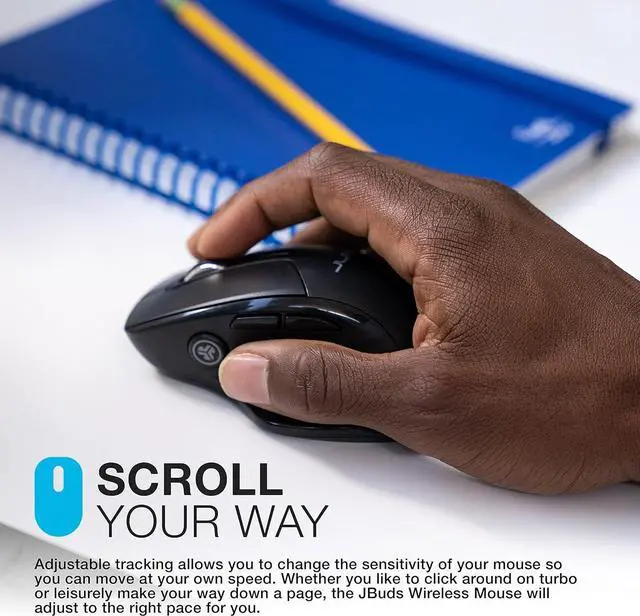 Alt view image 4 of 7 - JBuds Wireless Mouse Connect Via Bluetooth or USB Wireless Dongle Multi-Device Toggle Up to Three Devices Custom User Profiles Adjustable Tracking Full-Size Rechargeable (1 Pack)