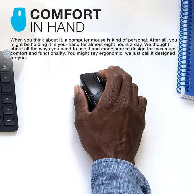 Alt view image 5 of 7 - JBuds Wireless Mouse Connect Via Bluetooth or USB Wireless Dongle Multi-Device Toggle Up to Three Devices Custom User Profiles Adjustable Tracking Full-Size Rechargeable (1 Pack)