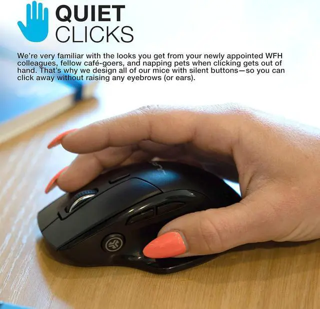 Alt view image 6 of 7 - JBuds Wireless Mouse Connect Via Bluetooth or USB Wireless Dongle Multi-Device Toggle Up to Three Devices Custom User Profiles Adjustable Tracking Full-Size Rechargeable (1 Pack)