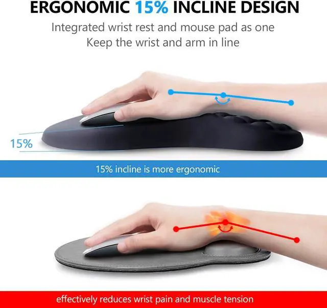Alt view image 2 of 7 - Mouse Pad Wrist Support, Laokiiy 2 in1 Keyboard Wrist Rest+ Ergonomic Mouse Pad, Non-Slip Wrist Rest for Computer Keyboard, Made Easy Typing & Relieve Wrist PainBlack