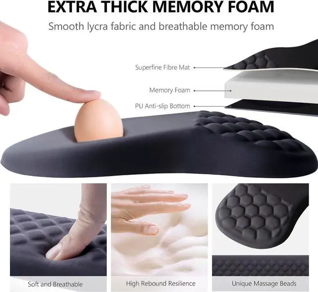 Alt view image 3 of 7 - Mouse Pad Wrist Support, Laokiiy 2 in1 Keyboard Wrist Rest+ Ergonomic Mouse Pad, Non-Slip Wrist Rest for Computer Keyboard, Made Easy Typing & Relieve Wrist PainBlack