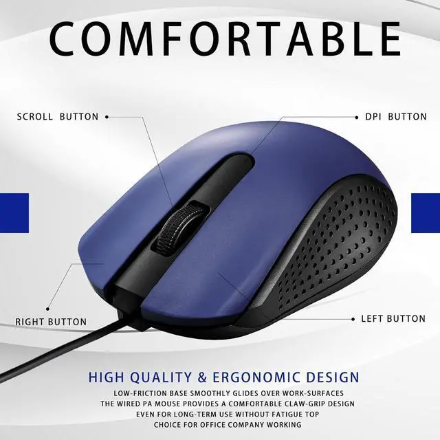 Alt view image 4 of 6 - 30 Pcs USB Wired Mouse Computer 3 Button Mice Bulk Corded USB Mouse for PC Desktop Laptop Computer Office School Home Classroom Supplies (Blue)
