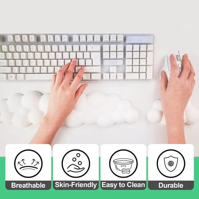 Alt view image 4 of 7 - Keyboard Cloud Wrist Rest Pad Cloud Mouse Arm Wrist Rest Cute Memory Foam Palm Rest for Keyboard Ergonomic Arm Rest for Pain Relief with Non-Slip Suitable for Office Home Laptop Mac Gaming (White)