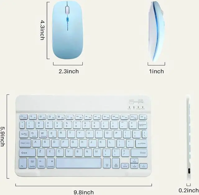 Alt view image 2 of 7 - Bluetooth Keyboard and Mouse Combo for iPad - Rechargeable Wireless Keyboard & Mouse with 7-Color Backlit Compatible with iPad 9th/8th Gen, iPad Pro/Air/Mini, iPhone14/13/12 Pro,(10 inch Blue)
